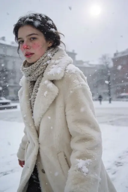 The coat, the snow, the light